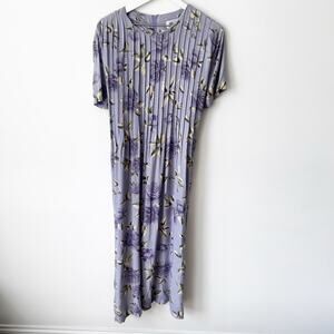 Vintage Maxi Dress Darian Size 14 Purple Floral 1990s Twee Pleated Fairy Long